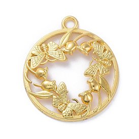 Zinc Alloy Open Back Bezel Pendants, For DIY UV Resin, Epoxy Resin, Pressed Flower Jewelry, Flat Round with Butterfly