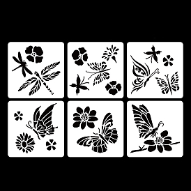 6Pcs 6 Styles PET Plastic Drawing Painting Stencils Templates, Square with Butterfly Pattern