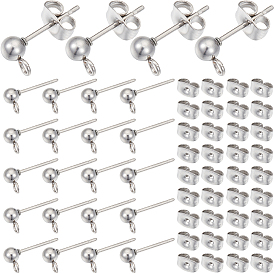 100 шт 304 детали серьги-гвоздики из нержавеющей стали, с петлей и ушными гайками 100 шт.