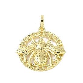 Brass Pendants, Flat Round with Bee