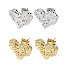 304 boucles d'oreille en acier inoxydable, coeur texturé