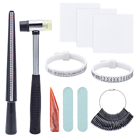 PandaHall Elite DIY Finger Ring Making Kits, Including Natural Agate Burnisher Knife, Ring Sizers Set, Rubber Hammers, Nail Art Manicure Buffer Files, Polishing Cloth and American Finger Measures