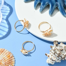 Natural Spiral Shell Finger Rings, Brass Rings for Women