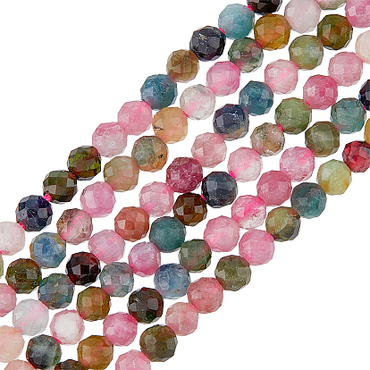2 Strands Natural Tourmaline Beads Strands, Faceted, Round