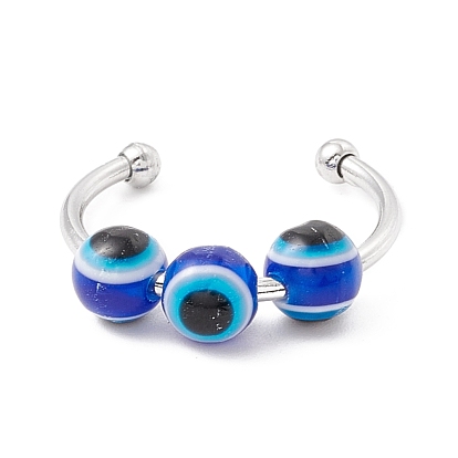 Anillo de puño abierto con cuentas de mal de ojo redondo giratorio, joyería de latón para aliviar el estrés y la ansiedad para las mujeres