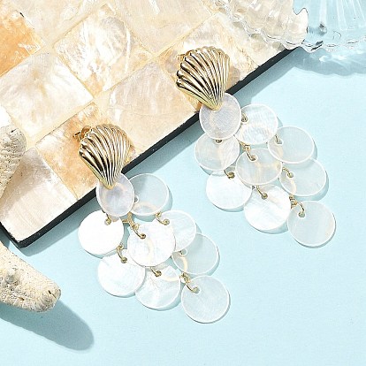 Boucles d'oreilles puces en acier inoxydable et nacre de capiz, forme coquille, Boucles d'oreilles en laiton balancent, or
