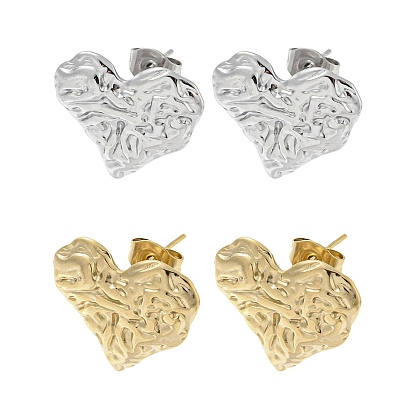 304 boucles d'oreille en acier inoxydable, coeur texturé