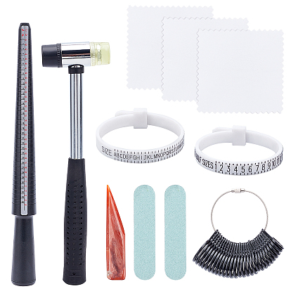 DIY Finger Ring Making Kits, Including Natural Agate Burnisher Knife, Ring Sizers Set, Rubber Hammers, Nail Art Manicure Buffer Files, Polishing Cloth and American Finger Measures