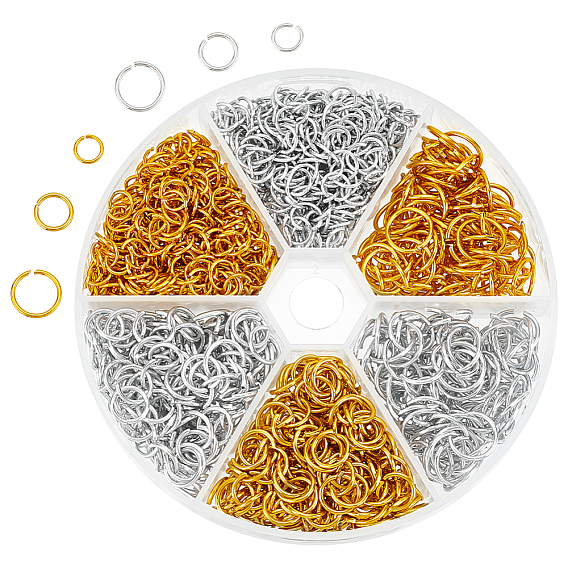 1260шт 6 стили алюминиевая проволока открытые соединительные кольца, круглые кольца