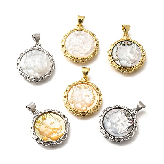 Подвески в виде кошки из натуральной ракушки, вырезанные из латуни, стойки покрытие, плоские круглые прелести