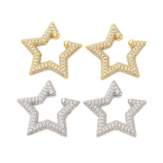 Серьги-каффы со звездами из кубического циркония, латунные серьги без пирсинга для женщин