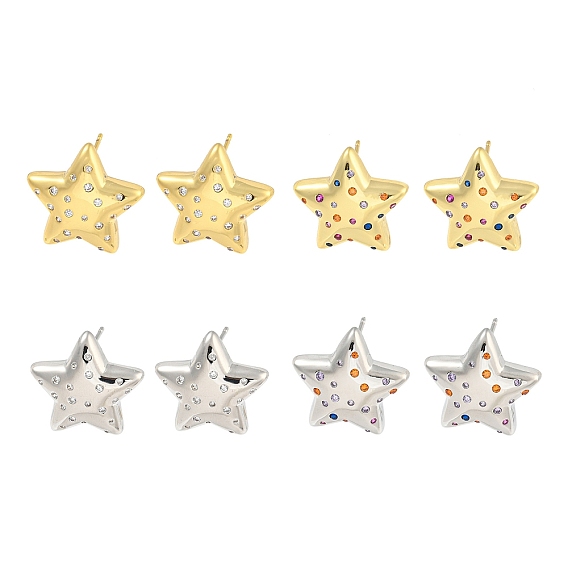 Серьга-гвоздик из латуни с микро-паве, покрытие стойки, прозрачный кубический цирконий, без кадмия и без свинца, долговечный, звезда