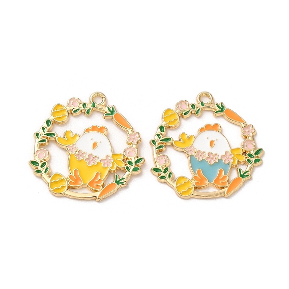Подвески из сплава с эмалью на пасхальную тематику, венок с цыпочкой-оберегом, золотые