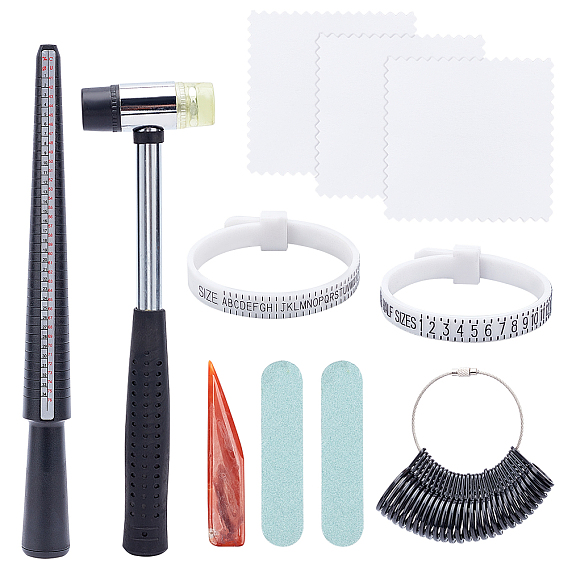 DIY Finger Ring Making Kits, Including Natural Agate Burnisher Knife, Ring Sizers Set, Rubber Hammers, Nail Art Manicure Buffer Files, Polishing Cloth and American Finger Measures