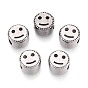304 бусины европейского стиля из нержавеющей стали с крупными отверстиями, плоские круглые с улыбающееся лицо