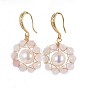Natural Gemstone Dangle Earrings, with Pearl Beads and Brass Earring Hooks, Packing Box