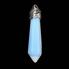 Opalite Pendants, Pointed Faceted Bullet Shaped Charms with Alloy Findings, Platinum