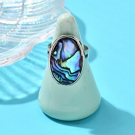 Кольца из латуни и натуральной ракушки пауа, овальные