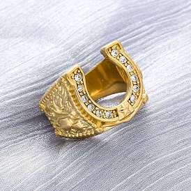 304 женские кольца из нержавеющей стали со стразами, ионное покрытие (ip), U-образный