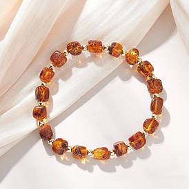 Эластичные браслеты из натуральных янтарных бусин для женщин, самородки, с Гальваническим немагнитных синтетическими гематита бисера
