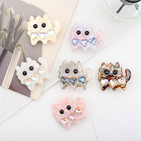 Cute Cat Shape Cellulose Acetate(Resin) Alligator Hair Clips, Rhinestones Hair Accessories for Girls