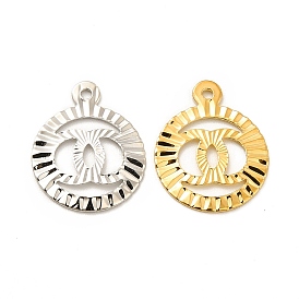 Rack Plating Brass Pendants, Long-Lasting Plated, Flat Round with Ring Charm