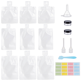 Полипропиленовый пластик, портативный дорожный пакет для жидкости, прозрачный пластиковый пустой упаковочный пакет., с пластиковой воронкой, ложкой, пипеткой и баночкой для крема., Водонепроницаемые пустые наклейки из ПВХ