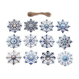 12 шт. рождественские подвесные украшения из дерева с односторонним УФ-отпечатком, снежинка, подвесные украшения из джутовой веревки, вырезанные лазером деревянные формы