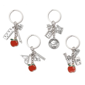 4Pcs Tibetan Style Alloy Keychains, Antique Silver