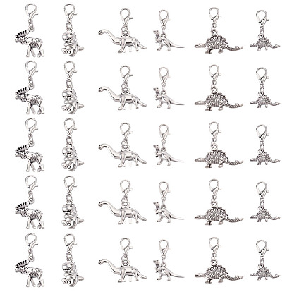 60шт 6 стили подвеска из сплава в тибетском стиле украшения, с карабин-лобстерами , динозавр