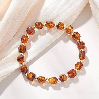 Эластичные браслеты из натуральных янтарных бусин для женщин, самородки, с Гальваническим немагнитных синтетическими гематита бисера