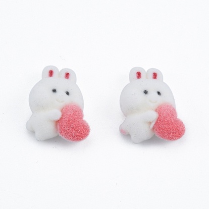 Opaque Resin Cabochons, Flocky Rabbit with Heart