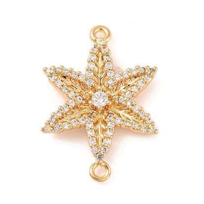 Brass Pave Clear Cubic Zirconia Connector Charms, Cadmium Free & Nickel Free & Lead Free, Flower Links