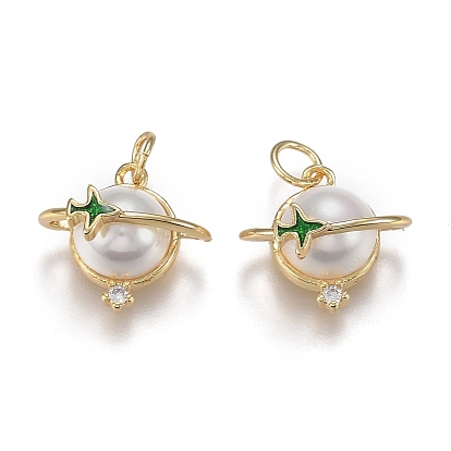 Латунные микропаве прозрачные кубические циркониевые подвески, с прыгающим кольцом и акриловыми бусинами, долговечный, планета с самолетом