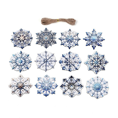 12 шт. рождественские подвесные украшения из дерева с односторонним УФ-отпечатком, снежинка, подвесные украшения из джутовой веревки, вырезанные лазером деревянные формы