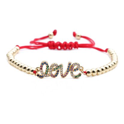 Copper Micro Inlaid Zirconia MOM.LOVE Chain Bracelet for Women