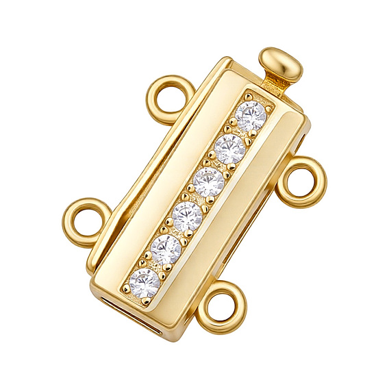 925 Sterling Silver Crystal Rhinestone Box Clasps, 4-Hole, 2-Strand, with Suede Fabric Square Silver Polishing Cloth, Rectangle