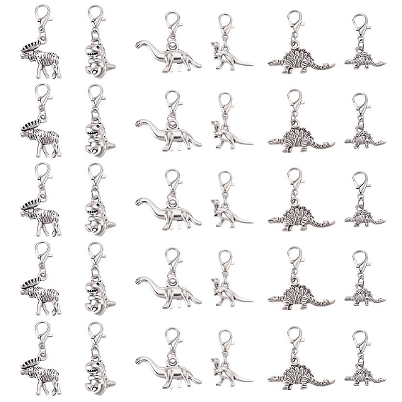 60шт 6 стили подвеска из сплава в тибетском стиле украшения, с карабин-лобстерами , динозавр