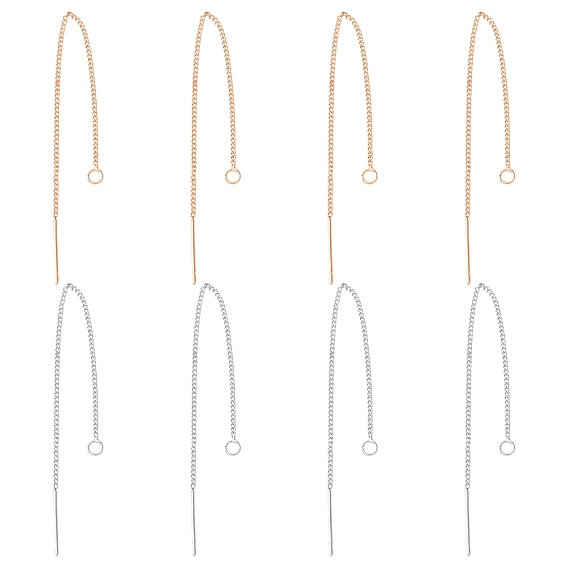 8Pcs 2 Colors Brass Stud Earring Findings, Ear Threads, Nickel Free