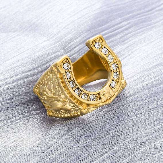 304 женские кольца из нержавеющей стали со стразами, ионное покрытие (ip), U-образный