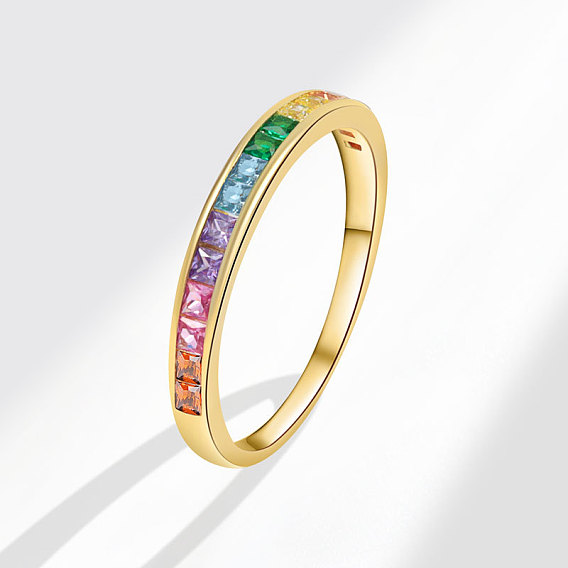 Rainbow Pride Flag Cubic Zirconia Finger Ring, Brass Rings