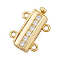 925 Sterling Silver Crystal Rhinestone Box Clasps, 4-Hole, 2-Strand, with Suede Fabric Square Silver Polishing Cloth, Rectangle