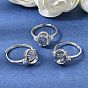 Micro latón allanar anillos zirconia cúbico, oval, con cuarzo turmalinado natural, Platino