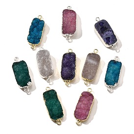 Natural Dyed Quartz Crystal Links Connector Charms, with Brass Findings, Rectangle