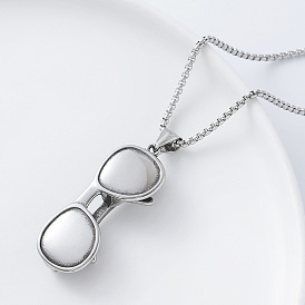 Ретро 304 подвеска из нержавеющей стали в виде очков, цепочка-коробочка для мужчин и женщин