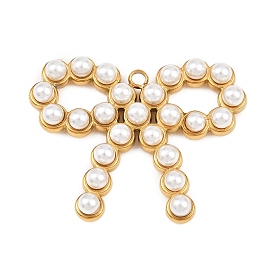 304 подвески из нержавеющей стали, подвески-бантики с имитацией жемчуга из АБС-пластика, ионное покрытие (ip), белые