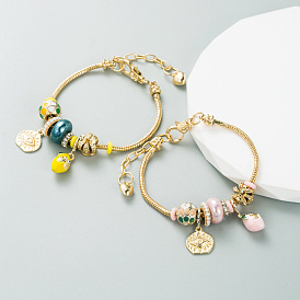 Cartoon Lemon Crystal Beaded Bracelet - DIY Alloy Bangle for Trendy Charm Jewelry