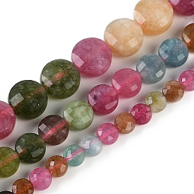 Natural White Jade Imitation Tourmaline Beads Strands, Dyed, Faceted, Flat Round