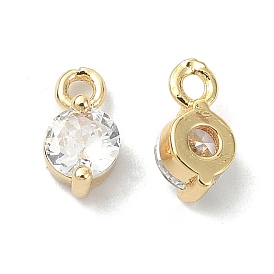 Brass Clear Cubic Zirconia Charms, Flat Round Charm