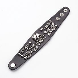 Style punk rock bracelets de rivets de cuir de vachette, Avec alliage et fer, crane